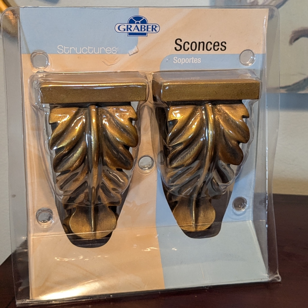 Graber Drapery Structures Antique Gold Sconces 2 Pack Sealed Scarf NEW Romantic